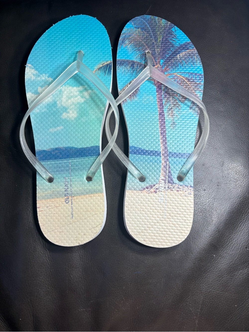 Old Navy Tropical Beach Print Flip Flops in Blue and Cream Size 9 - 10 EPC